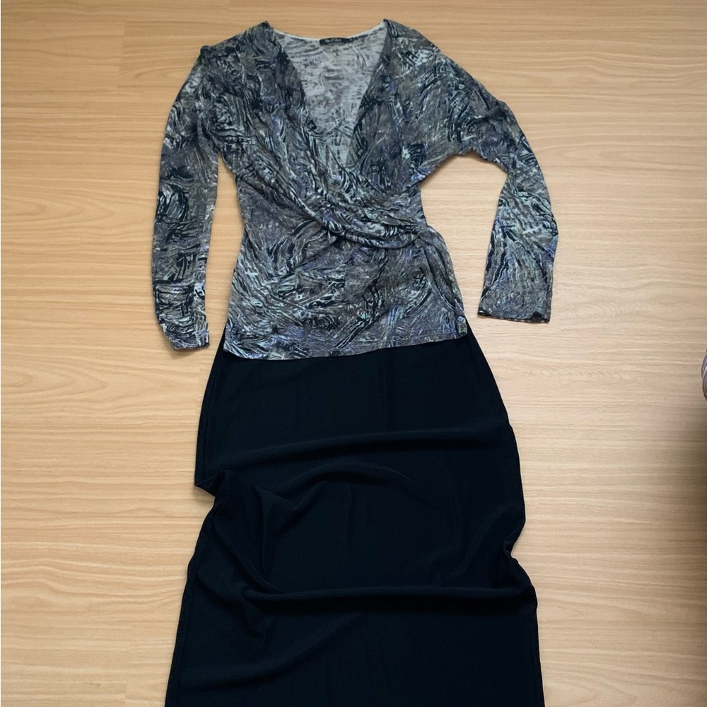 (Nic + Zoe) Long sleeve top & long black skirt